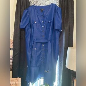Ashley Stewart Blue Faux Leather Button Down Dress Brand new!